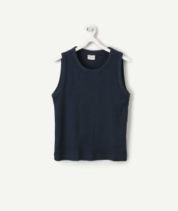 T-shirt sans manches garçon bleu marine en coton bio - 12 A
