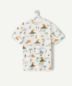 T-shirt garçon en coton bio blanc thème hawaï - 8 A