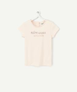 T-shirt rose bébé fille en coton biologique avec message princesse - 1 M