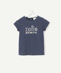 Le t-shirt marine en coton biologique avec message fleuri et pailletté - 3 M