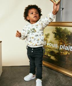 Jean gris foncé bébé garçon avec bretelles amovibles - 3 M