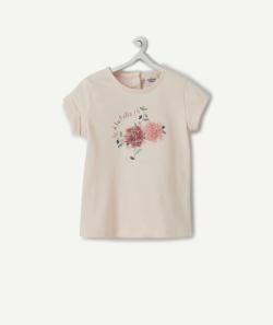 T-shirt rose en coton bio avec fleurs en relief bébé fille - 12 M
