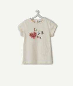 T-shirt blanc en coton bio avec coeur en relief bébé fille - 3 M