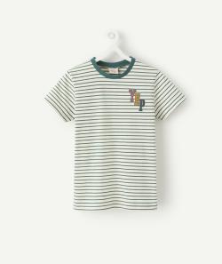 T-shirt garçon rayé vert en fibres recyclées avec message - 12 A