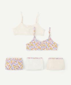 Lot de 2 brassières et 3 culottes fleuries en cotion bio fille - 10 A