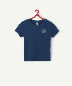 Le t-shirt bleu en coton biologique avec flocage coeurs - 10 A