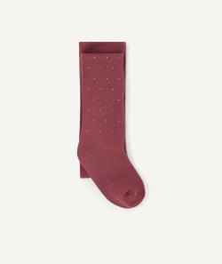 Collants fille en tricot framboise avec pois couleur dorée - 35-38