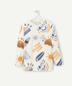 T-shirt garçon en coton biologique blanc avec imprimé coloré - 12 A