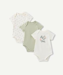 Lot de 3 bodies en coton bio à manches courtes avec roses - 12 M