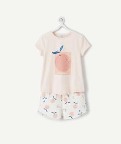 Pyjama fille en fibres recyclées rose imprimé pêche - 6 A