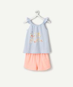 Pyjama fille en fibres recyclées bleu et rose avec message - 2 A