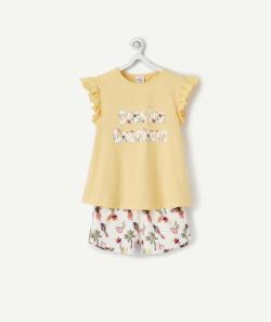 Pyjama fille en fibres recyclées jaune et imprimé avec message - 6 A