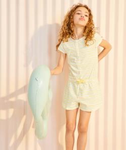 Pyjama combi-short fille en fibres recyclées rayé - 12 A