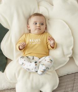 Dors bien jaune en fibres recyclées avec imprimé savane bébé - 0 M