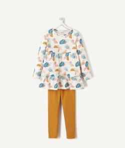 Pyjama écru et fleuri fille en coton avec le legging ocre - 5 A