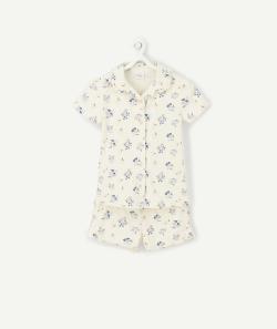 Pyjama short écru fille en fibres recyclées et imprimé fleuri bleu - 2 A