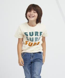 T-shirt blanc en fibres recyclées avec message surf garçon - 8 A