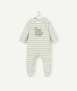 Dors bien en fibres recyclées à rayures vert sauvage et motif - 6 M