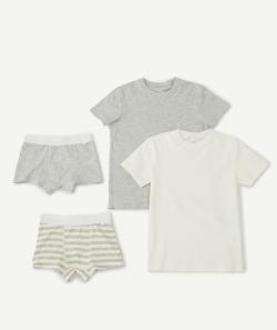 Lot de 2 t-shirts et 2 boxers en coton bio gris et blanc garçon - 4 A