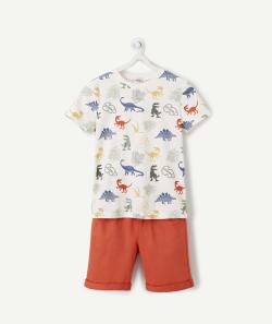 Pyjama t-shirt imprimé dinosaures et short rouille garçon - 12 A