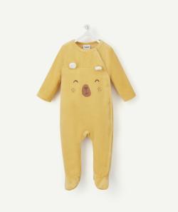 Dors bien velours en fibres recyclées jaune motif ours - 1 M