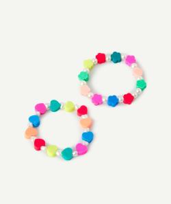 Lot de 2 bracelets avec perles coeurs et fleurs fille - TU