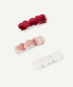 Lot de 3 barrettes fille avec coeurs en velours - TU