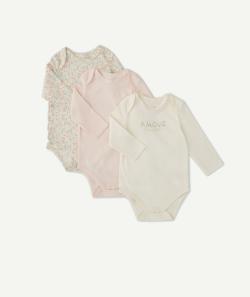 Lot de 3 bodies à manches longues amour en coton bio - 6 M