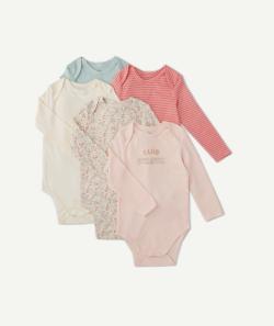 Lot de 5 bodies en coton biologique vert et rose - 23 M