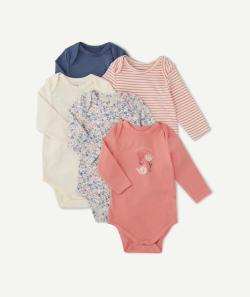 Lot de 5 bodies unis et imprimés en coton bio bébé - 23 M
