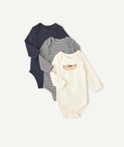 Lot de 3 bodies en coton biologique écru et bleu bébé - 23 M
