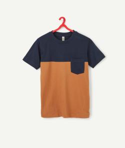 T-shirt bleu marine et camel colorblock garçon en fibres recyclées - XXS