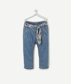 Pantalon chino bleu avec ceinture fleurie bébé fille less water - 6 M