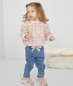 Pantalon sarouel en denim avec noeud fleuri bébé fille - 6 M