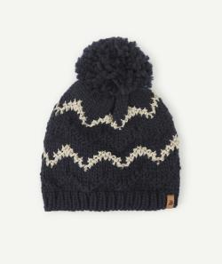 Bonnet bleu en fibres recyclées avec liserés pailletés fille - 6-8 A