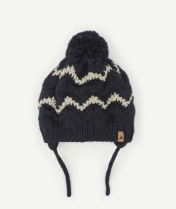 Bonnet en tricot marine et fils couleur dorée bébé fille en fibres recyclées - 12-23M