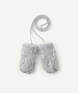 Moufles bébé garçon gris moucheté en fibres recyclées avec cordon - 12-23M