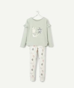 Pyjama fille en fibres recyclées vert avec chats et volants - 6 A