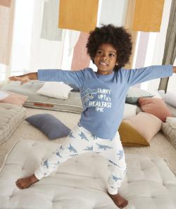 Pyjama bleu garçon en fibres recyclées thème dino fluorescent - 5 A