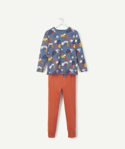 Pyjama orange et bleu garçon en coton imprimé feuilles - 2 A