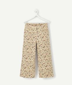 Pantalon beige large imprimé fleuri fille - 2 A