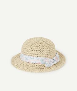 Chapeau de paille bébé fille avec noeud fleuri - 48