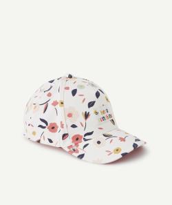 Casquette fille en coton blanche et imprimée avec fleurs - 8-10 A