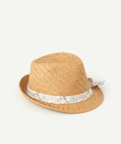 Chapeau de paille fille avec bande et noeud fleuri - 55