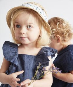 Chapeau de paille fille avec bande de tissu blanc fleuri - 48