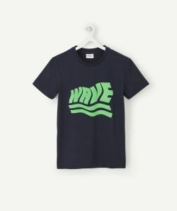 T-shirt garçon en coton biologique bleu marine avec message vert - 14 A