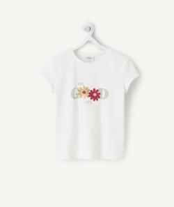 T-shirt fille en fibres recyclées blanc avec message et sequins - 5 A