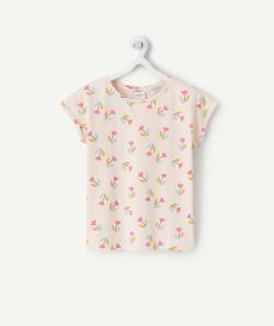 T-shirt fille en fibres recyclées rose avec fleurs imprimées - 14 A