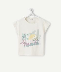 T-shirt fille écru thème hawaien pailleté - 5 A