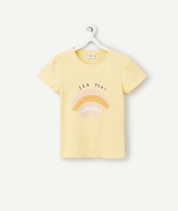 T-shirt fille en coton biologique jaune avec sequins réversibles - 4 A